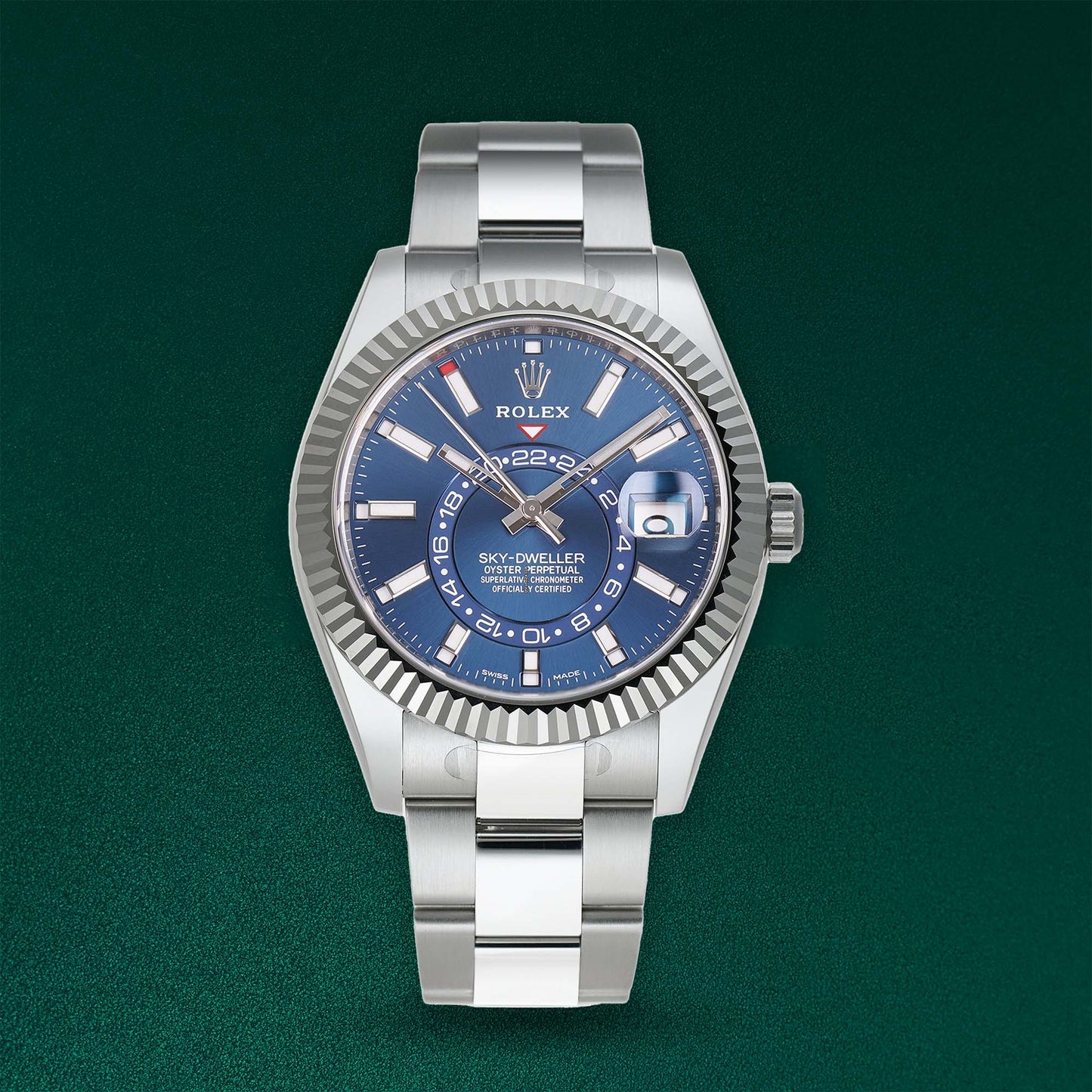 Rolex Sky-Dweller Steel 42mm Blue Dial 18k White Gold Bezel Oyster Bracelet