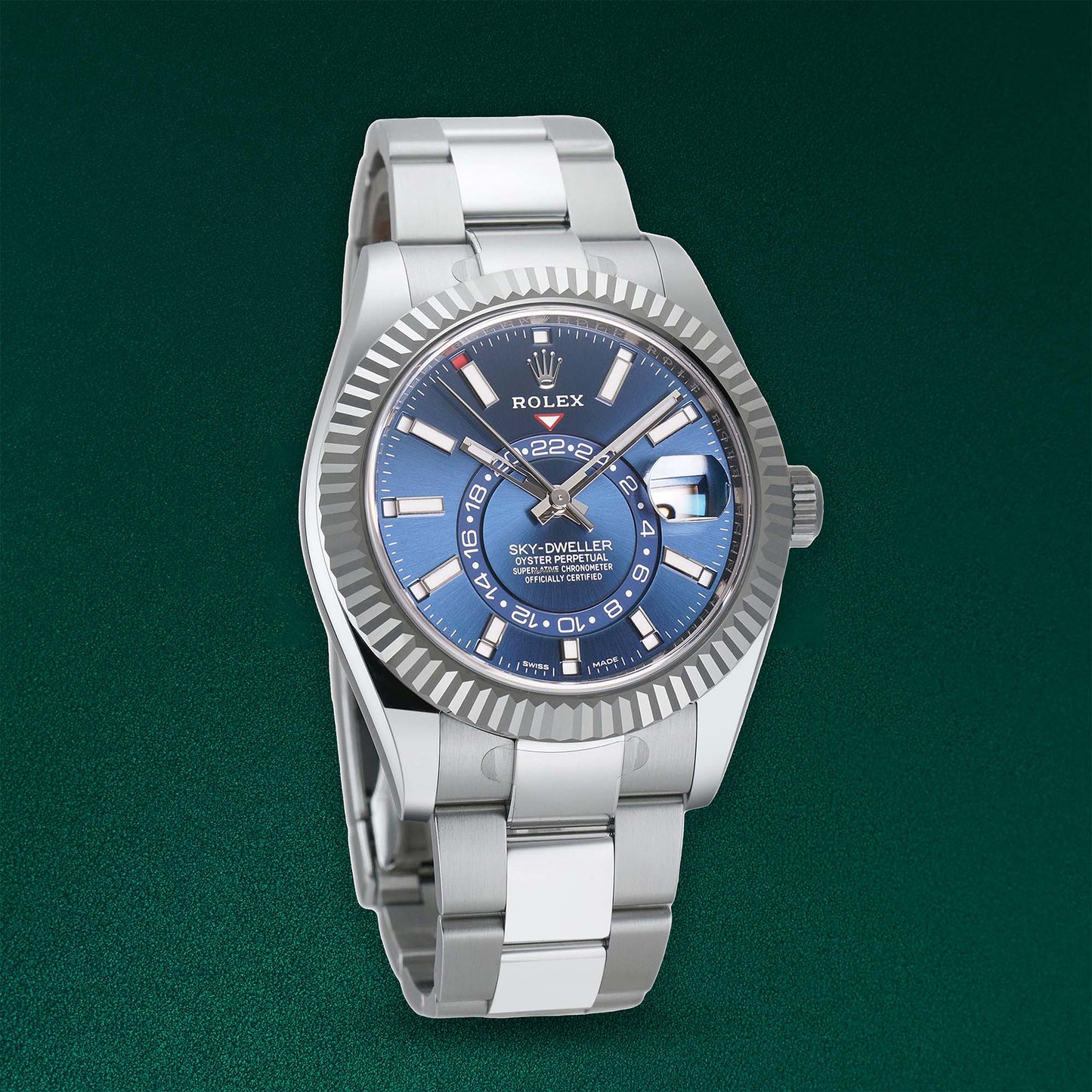 Rolex Sky-Dweller Steel 42mm Blue Dial 18k White Gold Bezel Oyster Bracelet